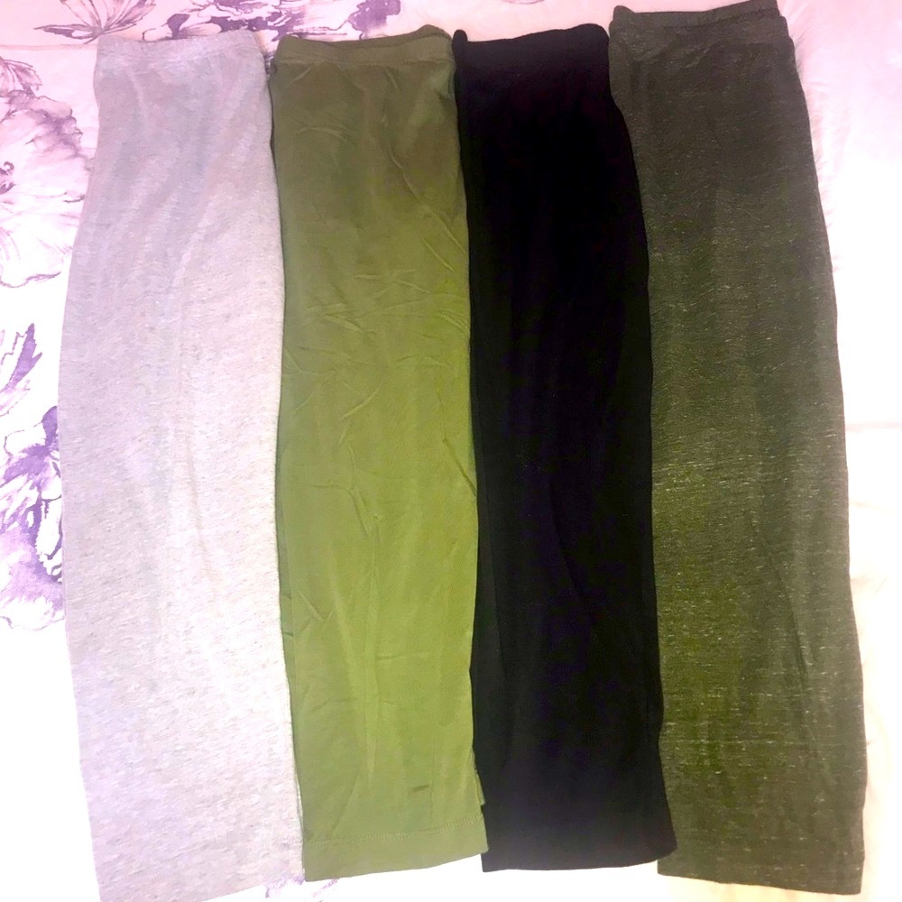 Comfy leggings: two different greens, gray, black